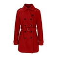 thumbnail image 5 of XPMWRP Women's Double Breasted Mid Long Trench Coat Classic Lapel Windproof Overcoat Solid Color Fall Winter Fashion Jackets with Belt Red M, 5 of 6