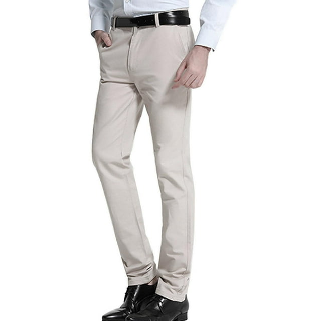 Pantalon Décontracté de Bureau pour Homme, Couleur Unie, Extensible, Résistant aux Plis, Fermeture Éclair, Bouton, Coupe Droite, Pantalon de Complet, Blanc, M