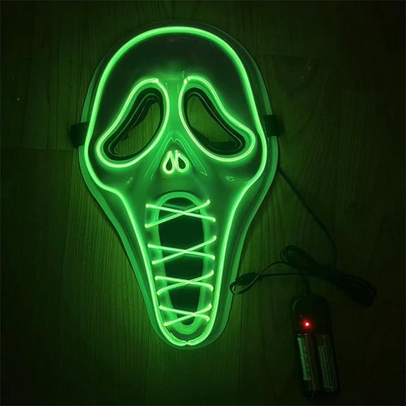 LED Light Up Ghost Mask, Neon Glowing Scream Face Mask for Halloween Cosplay Costume Party