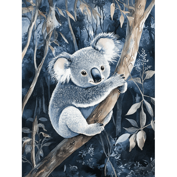 Blue Koala Watercolor Wall Art Canvas Print, Suitable for Living Room, Bedroom, Nursery, Office, and Bathroom Decor.
