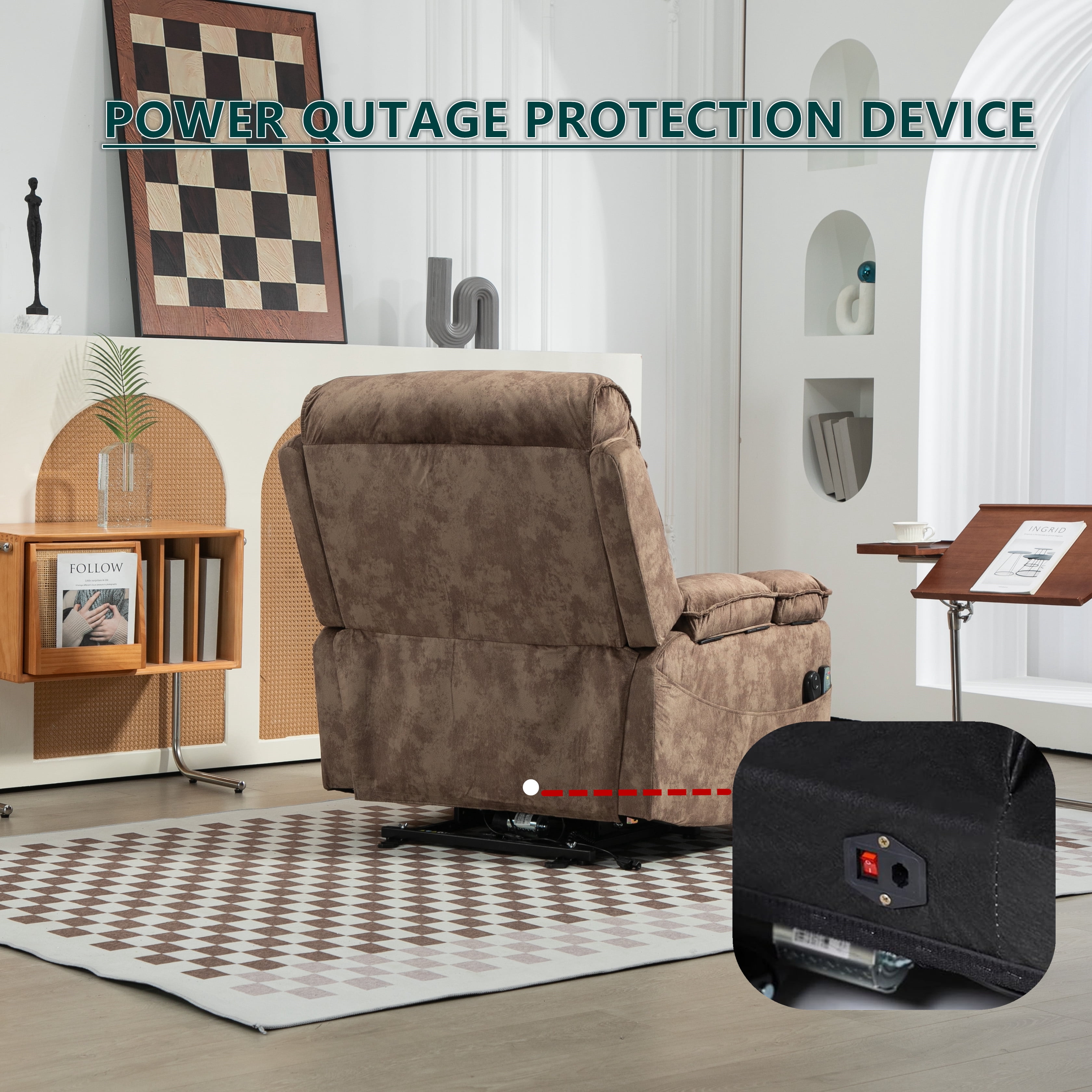 LITVZ Oversized Extra Wide Power Lift Recliner Chair Extended Footrest for Big Tall Man 400lb, Heavy Duty Recliners with Heat Massage, Arm Storage & Cup Holders, Lay Flat 160° for Elderly Sleeping