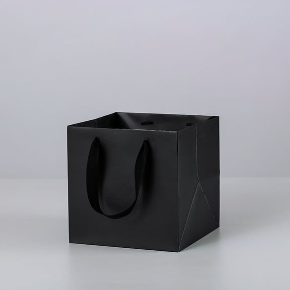 20pcs Solid color Kraft Paper Gift Bags with Ribbon Handles for Birthday Wedding Christmas Party Shopping Bags Square Black 15x15x15cm