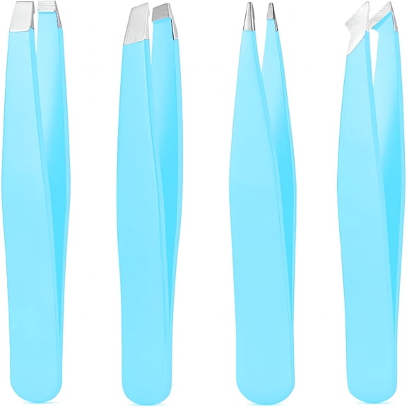 EXLEAF Superior Tweezers Set, High Precision Stainless Steel Eyebrow Tweezers for Facial Hair, Inward Growing Hair And Splinter Remover Kit, Suitable for Women And Men, 4-Piece Set. (Blue)