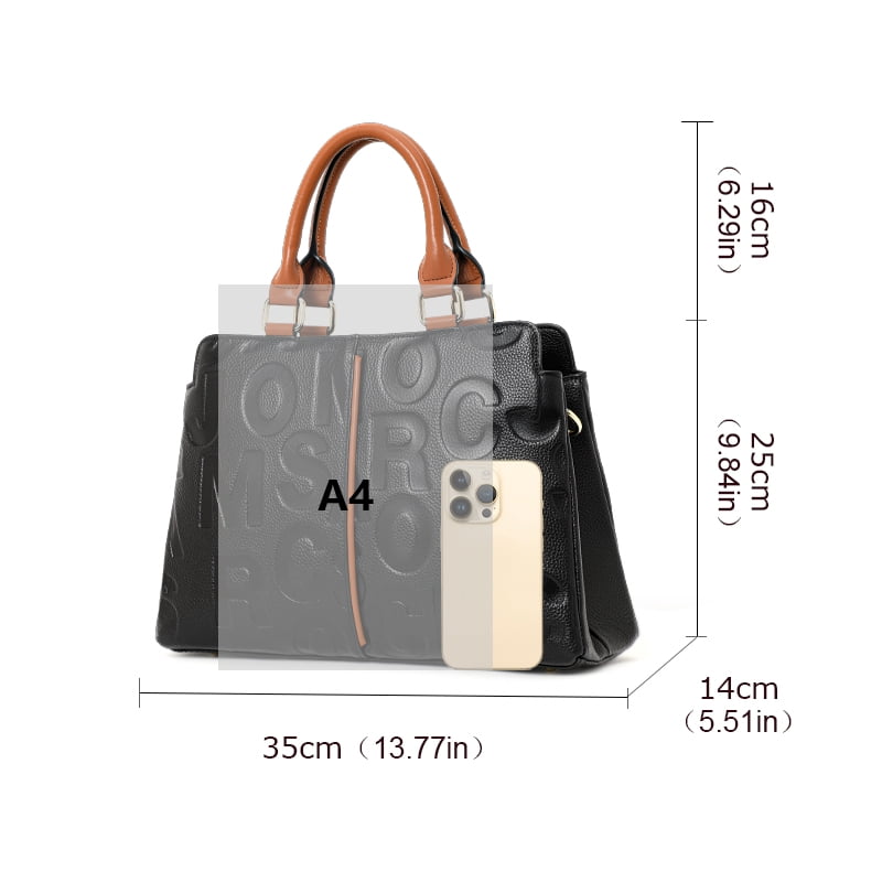High-quality genuine leather alphabet stripe contrast handbag/tote for women, large capacity storage bag/purse