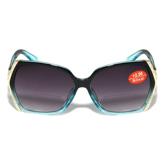 Women Bifocal Oversized Reading Sunglasses with Rhinestones - UV 400 Protection Outdoor Reader Glasses 2.25