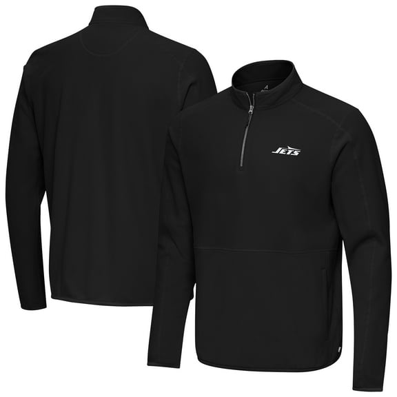 Men's Antigua Black New York Jets Step Up Quarter-Zip Pullover