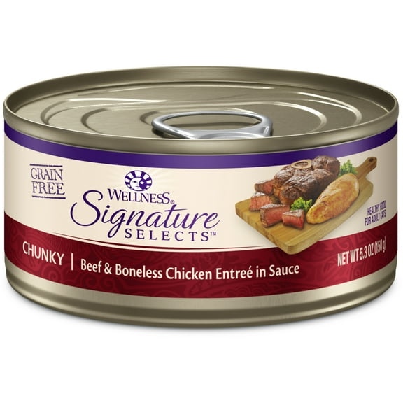 Wellness CORE Signature Selects Chunky Adult Wet Cat Food, Natural, Protein-Rich, Grain Free, 5.3 Ounce, 12 Pack (Beef & Chicken)