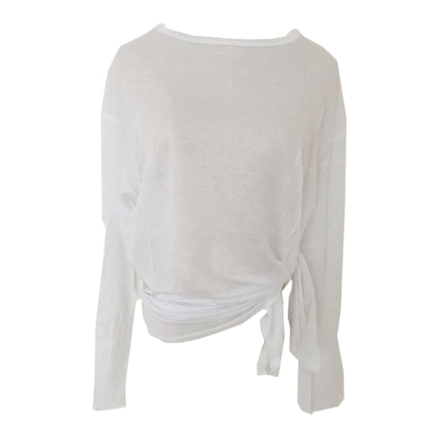 Camisetas de manga larga para mujer, camisas con aire acondicionado, túnicas con abertura lateral, transpirables blanco