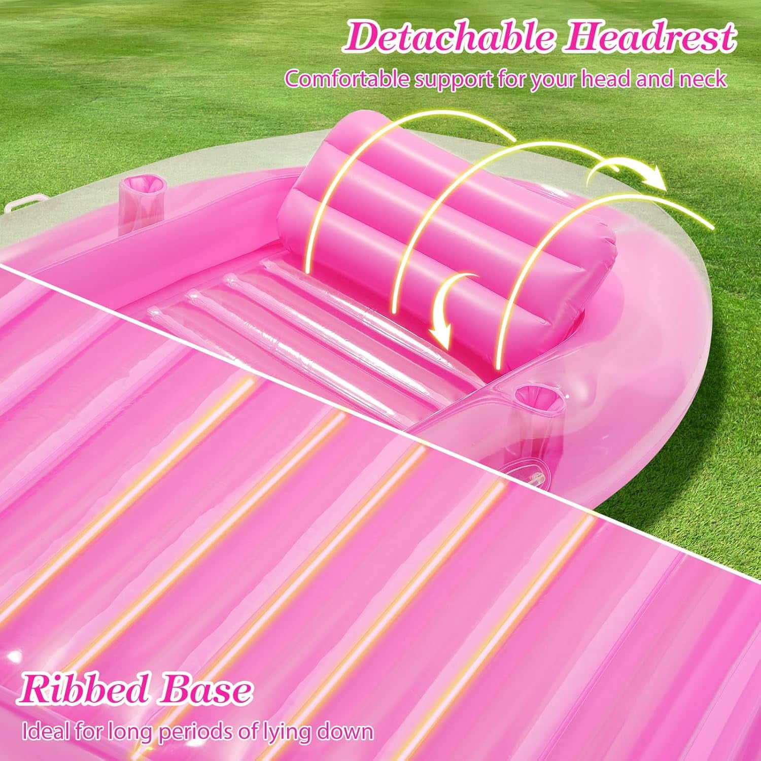Pool Floats Adult, Large Floating Bed with Ice Bar, Tanning Bed Pool Raft Inflatable Lounger with Drink Holder Tanning Chair Inflatable Pool Toys for Party Beach Backyard