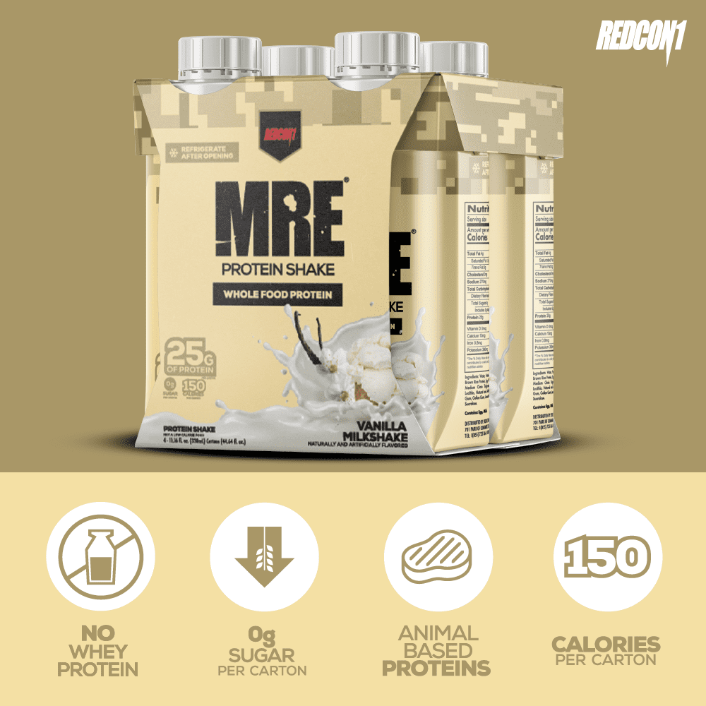Redcon1 MRE Whole Food Protein Shake, Vanilla Milkshake, 25g Protein, 4 Ct