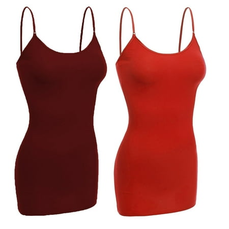 

Women & Juniors Basic Layering Built in Bra Spaghetti Strap Long Cami Top Tank