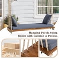 thumbnail image 2 of Silla de columpio de madera del patio, banco colgante del porche con cojines y almohadas, cuerdas de cáñamo de 10,8 pies para jardín, patio trasero, 2 of 5