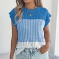 thumbnail image 6 of YUGYXL Women's Color Block Cable Knit Tops Summer Cap Sleeve Crew Neck Pullover Sweaters Casual Loose Vacation Knitwear Blue S, 6 of 8
