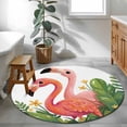 thumbnail image 3 of Flamingo Round Area Rug 4Ft Washable Circle Rugs for Bedroom Dining Room, Summer Botanical Flowers Tropical Leaves Non-Slip Carpet Floor Mats Indoor Outdoor Carpet Runner Aesthetic Home Decor, 3 of 8