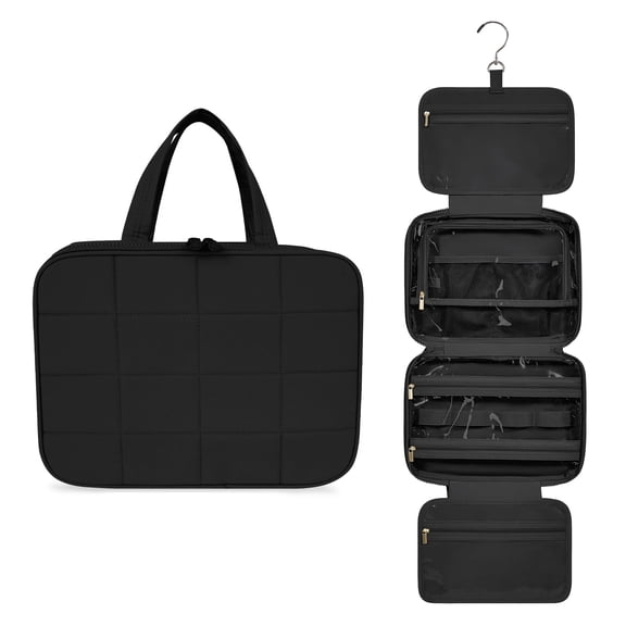 HonorHut Hanging Hook Makeup Bag Travel Toiletry Bag Portable Organizer Case Large Hanging Cosmetic Bags Travel Kit 12x4.7x9.1Inch Black