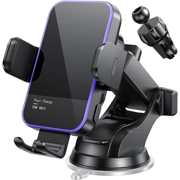 Wireless Car Charger,7 Colored RGB Backlit 15W Auto Clamping Phone Holders for Your car fit for iPhone 16 15 14 Mini Pro Max, Samsung Galaxy S25 Ultra S24 S23+, etc, Fathers Day for Gifts
