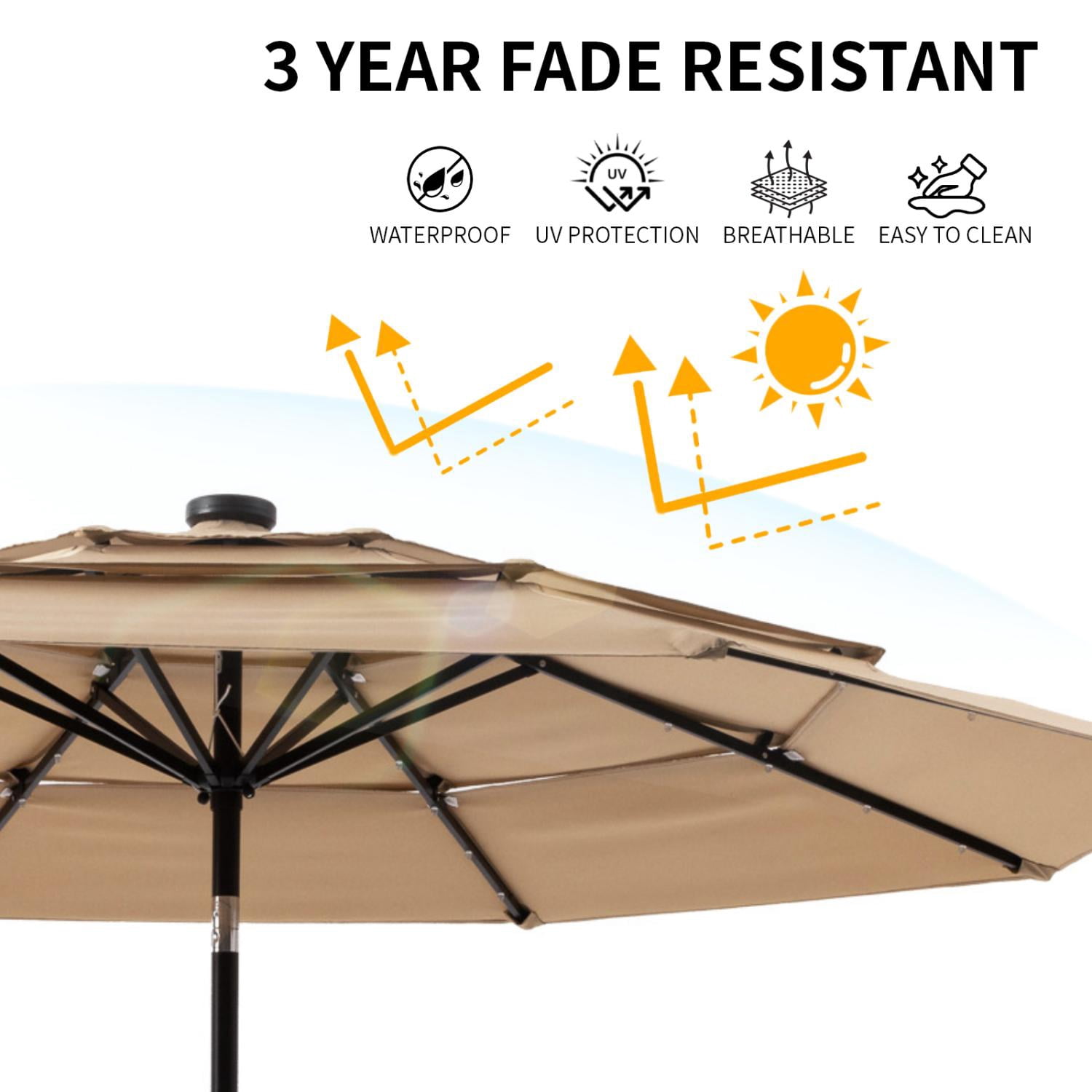 COSIEST 10FT Solar LED Patio Umbrella with Crank Lift,8-Rib Aluminum Outdoor Umbrella for Garden/Pool