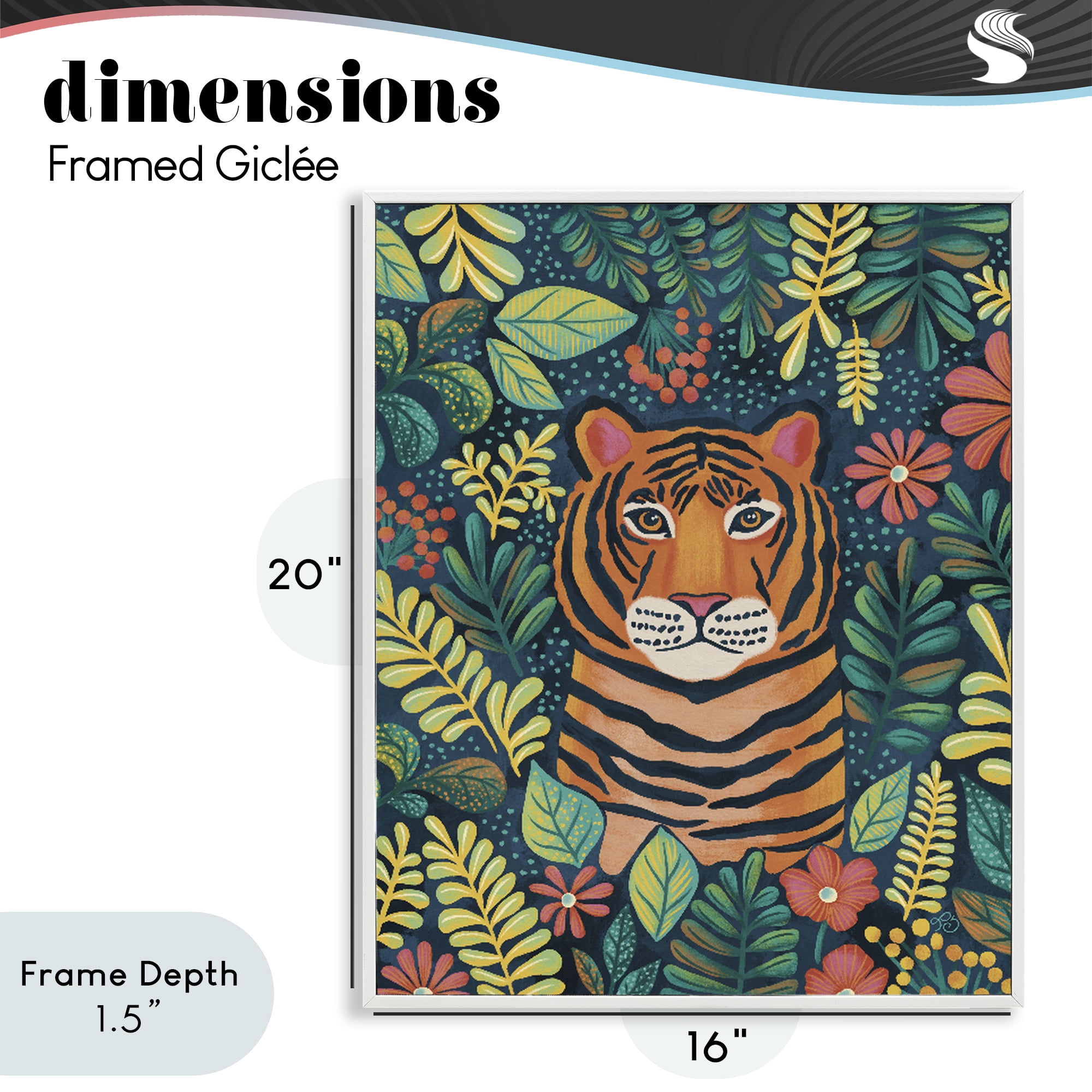 Stupell Industries Exotic Leaf Pattern Tiger White Framed Giclee Art, design by Lisa R Dumm
