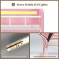 thumbnail image 6 of Full Size Bed Frame with LED Light and Charging Station and Storage Headboard,2 Drawers & Storage Shelves, Velvet Upholstered Platform Bed Frame,Pink, 6 of 9