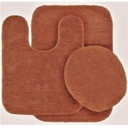Luxury Traditional Non-Slip 3 piece Bath Mat Set Solid Color Bathroom U-Shaped Contour Rug, Mat and Toilet Lid Cover With Rubber Backing New #6 Rust