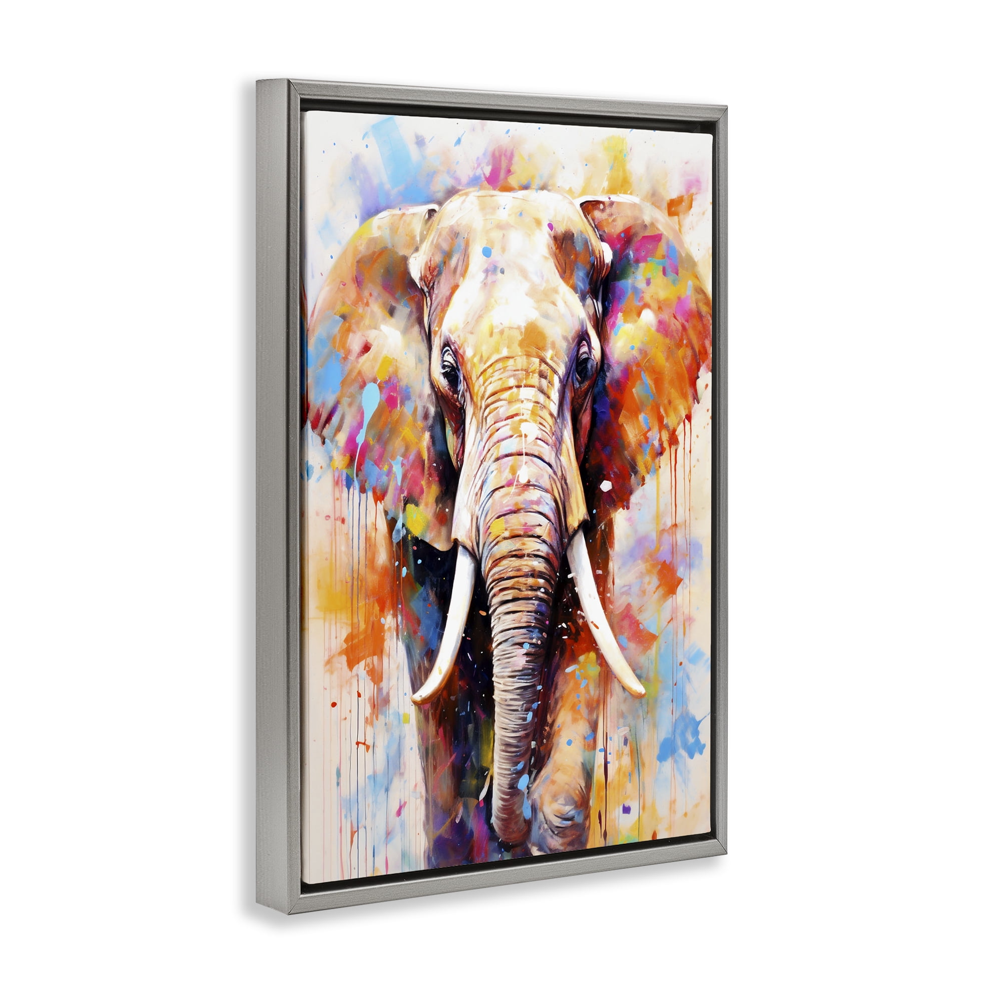 Stupell Industries Wild Elephant Bull Gray Framed Floater Canvas Wall Art, design by Ray Powers