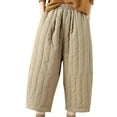 thumbnail image 3 of PXLKNZH Harem Pants for Womens Elastic High Waisted Baggy Lounge Puffer Pants Winter Warm Vintage Quilted Pants with Pockets Khaki,XXL, 3 of 8