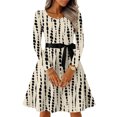 thumbnail image 3 of Hogleaql Women's Plus Size Dress Crew Neck Dressy Long Sleeve A-Line Swing Dress Floral Printed Lightweight Midi Length Vintage Fall Comfy Ruffle Bow Tie Dress Outfit Beige 3XL, 3 of 6