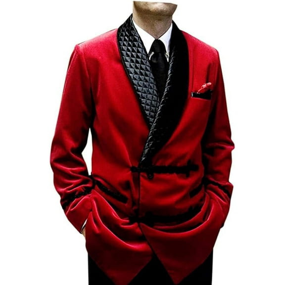 Men's Smoking Jacket & Robes Quilted Jacket Red Velvet Coats Hosting Dinner Party Wear Blazer