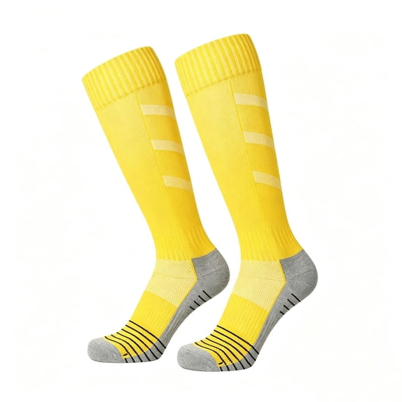 WQNVRNR Boys Athletic Soccer Socks- Anti-slip Over Knee Towel Bottom Breathable Unisex Long Football Sports Socks Yellow Size 10-16Years