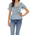 thumbnail image 1 of INSPIRE CHIC Women's Crossover V Neck Short Sleeves Ruffle Wrap Blouse XS Light Blue, 1 of 6