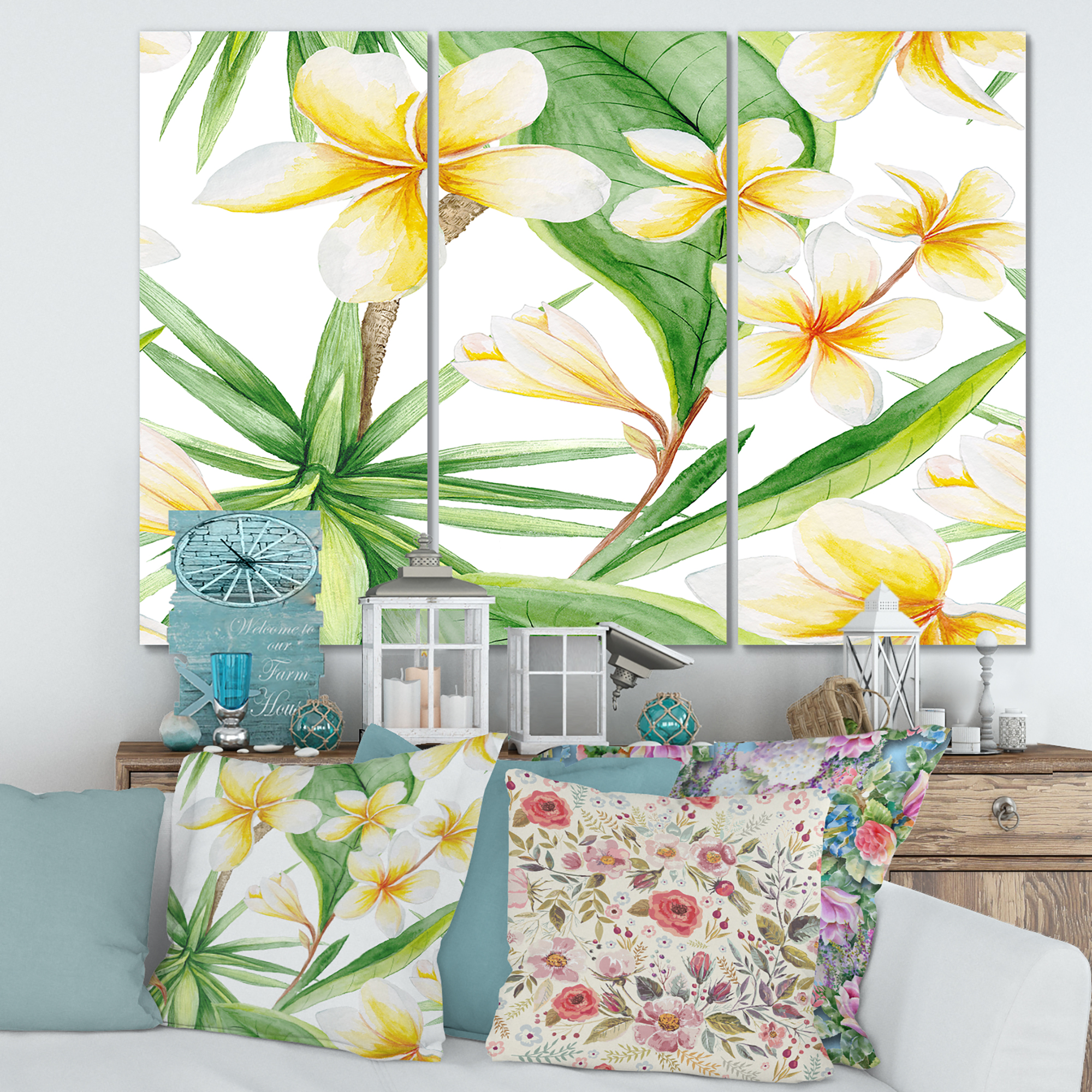 Designart ' Yellow Flowers and Tropical Foliage X ' Traditional Canvas Wall Art Print