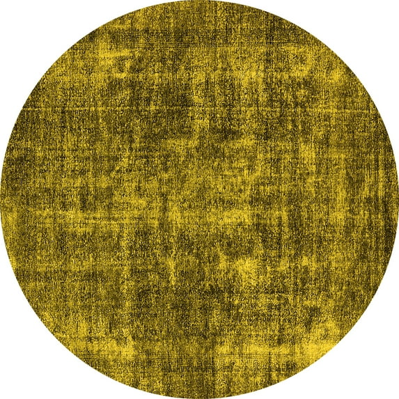 Ahgly Company Machine Washable Indoor Round Oriental Yellow Industrial Area Rugs, 6' Round