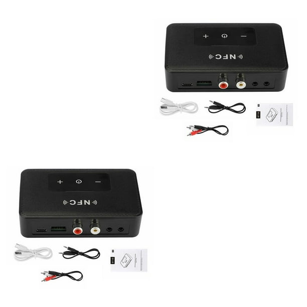 Injueey Receptor Receptor de audio estéreo inalámbrico para automóvil 3 .5 mm a 2 RCA Adaptador de audio Bluetooth -compatible para Negro 2Conjunto