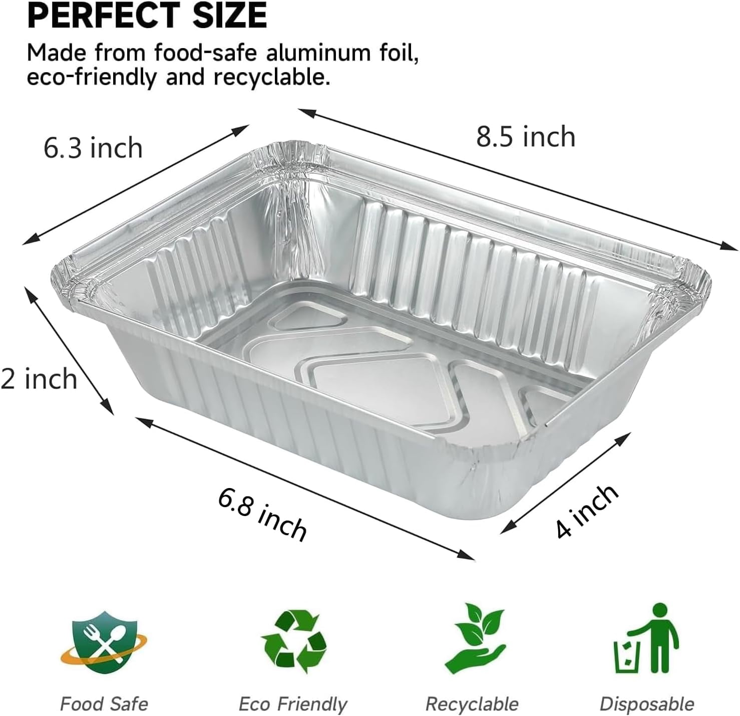 20 PACK Aluminum Foil Pans with Lids (8.5" x 6.3"), 2.25 lb Aluminum Foil Dinner Pans with Lids, Disposable Foil Pans for Baking, Cooking, Meal Prep, Takeaway and Freezing