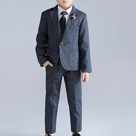 lkfuzj Boy Suits 4 Pieces Formal Suit Set Slim Fit Formal Dress Coat Trousers Tie Brooch Toddler Kids Dress Suit for Wedding Prom
