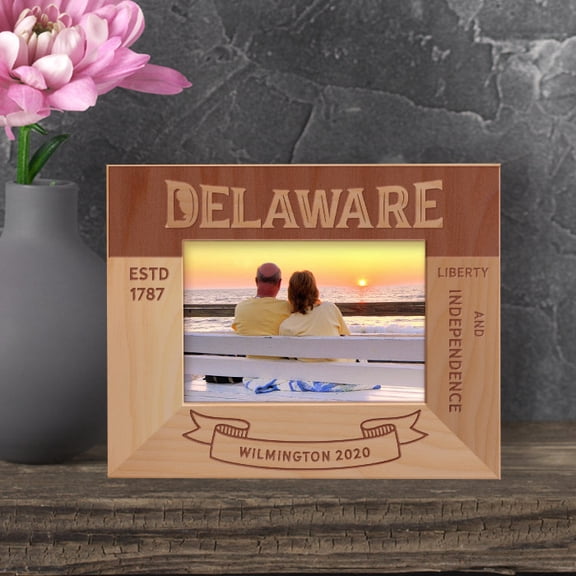 Delaware Personalized Wooden Frame-5" x 3 1/2" Brown Horizontal