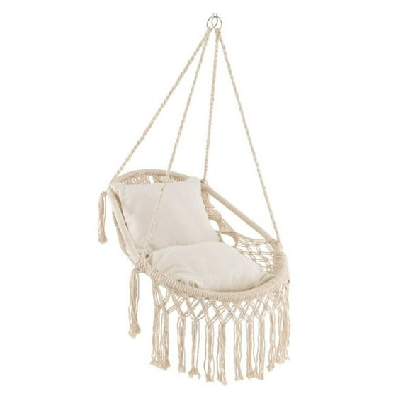 Hanging Hammock Chair with Cushions, 330lbs Capacity - Indoor Outdoor Macrame Swing Chair with Rope & Chain, Comfortable Seat for Patio, Backyard, Living Room