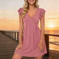 thumbnail image 5 of Levmjia Womens Casual Dress Fashion V-Neck Pleated Solid Color Polyester Fall Fashion Work Office Daily Wear Comfortable Stretchy, 5 of 5