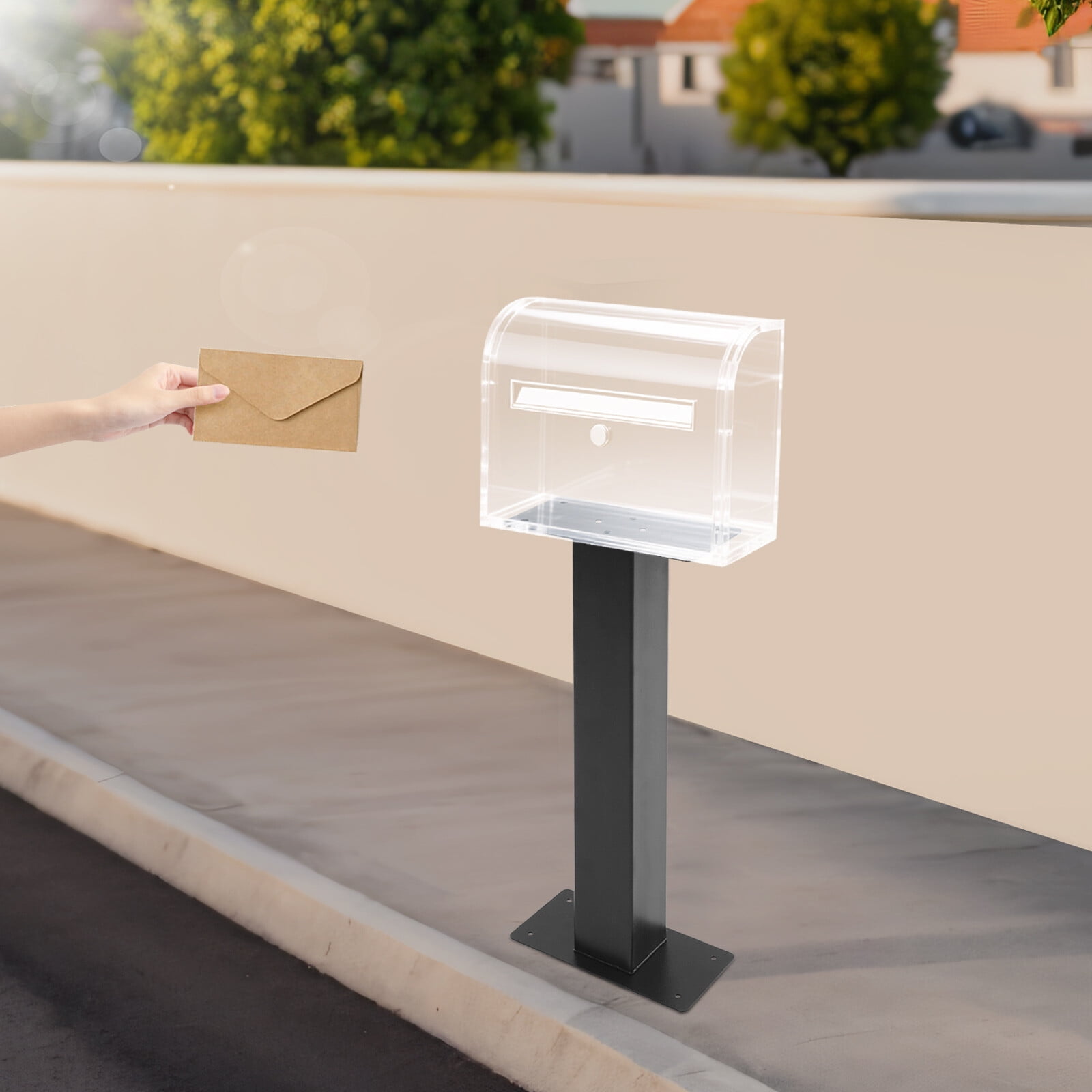 Black Outside Mailbox Post Heavy Duty 12*6*27 inch Mailbox Post Ground Mounted Installation on Hard Floor Surfaces Ground Mounted