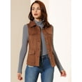 thumbnail image 3 of DARING DIVA Women's Rustic Button Up Utility Anorak Cargo Vest L Brown, 3 of 6