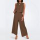 thumbnail image 2 of Conjunto de dos piezas de lino de color liso para mujer: top corto sin mangas con botones y pantalones de pierna ancha, tejido transpirable para el verano, 2 of 8