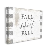 Stupell Industries Fall Sweet Fall Phrase Checkered Plaid Border Landscape Painting Gallery Wrapped Canvas Art Print Wall Art, 36 x 48