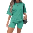 thumbnail image 1 of Fashnice Woman Sportswear Crew Neck Outfits Two Pieces Tracksuit Set Casual Daily Wear Sweatsuit 1# Green L, 1 of 9