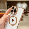 thumbnail image 4 of Magnetic Case for iPhone 16, Women Girls Luxury Plating Cute Love Heart Slim Fit Lightweight Cover Full Camera Lens Protection Compatible with MagSafe Case for iPhone 16, White, 4 of 11