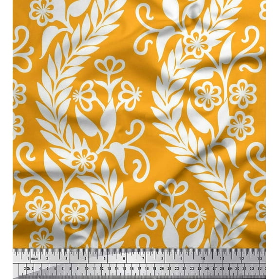 Soimoi Cotton Voile Fabric Waves,Leaves & Floral Artistic Print Fabric by the Yard 42 Inch Wide