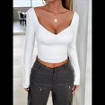 thumbnail image 4 of Camisetas de Larga con Cuello en V para Mujer, Top Corto con Doble Forro y Copas con Costura para Salir. L, 4 of 10