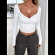 thumbnail image 4 of Camisetas de Larga con Cuello en V para Mujer, Top Corto con Doble Forro y Copas con Costura para Salir. S, 4 of 10