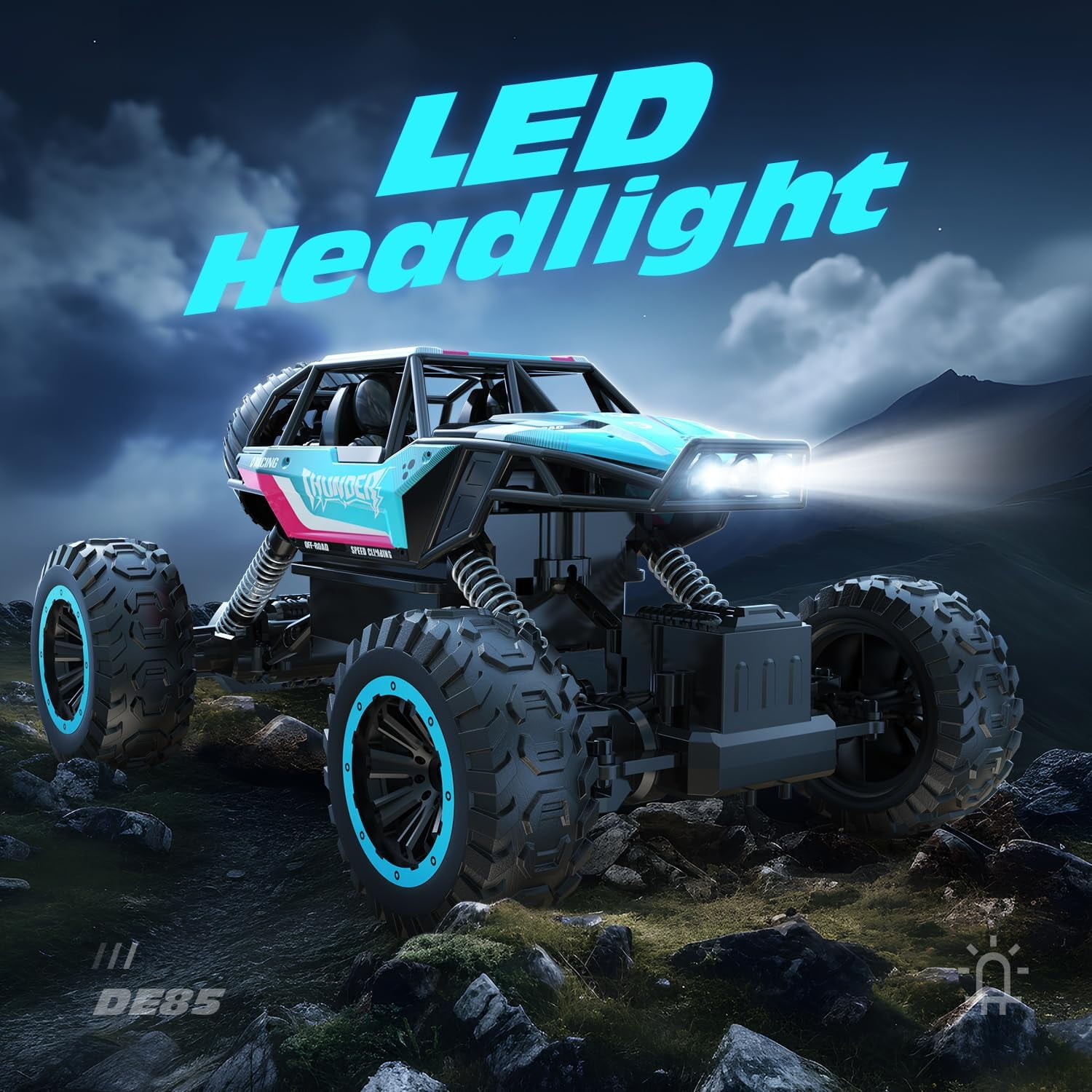 1:12 RC Cars 4WD off Road 2.4Ghz RC Monster Truck with Metal Shell and Light, Remote Control Car Crawler for Adult and Kid, 2 Batteries, Blue