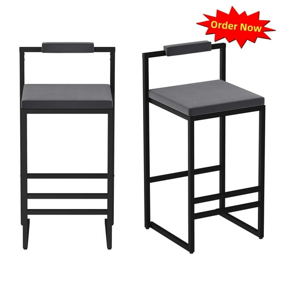 Tcbosik 2 Pack Barstools, Modern Velvet Upholstered Counter Height Bar Stool with Metal Frame for Pub, Kitchen Island, Dining Room, Gray & Black