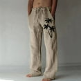 thumbnail image 1 of cllios Cotton Linen Pants for Men Palm Tree Tropical Print Beach Pants Regular Fit Elastic Waisted Drawstring Lounge Trousers with Pockets Lightweight Breathble Beachwear, 1 of 5